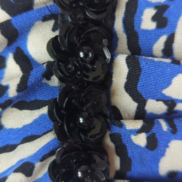 Charter Cub Faux Wrap Empire Waist Floral Sleeveless Dress LARGE Blue Black - Picture 11 of 16